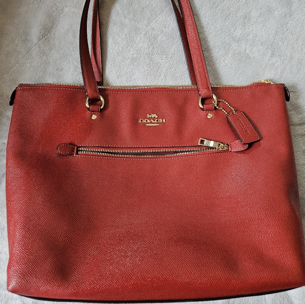 Coach Red Leather Tote Bag
